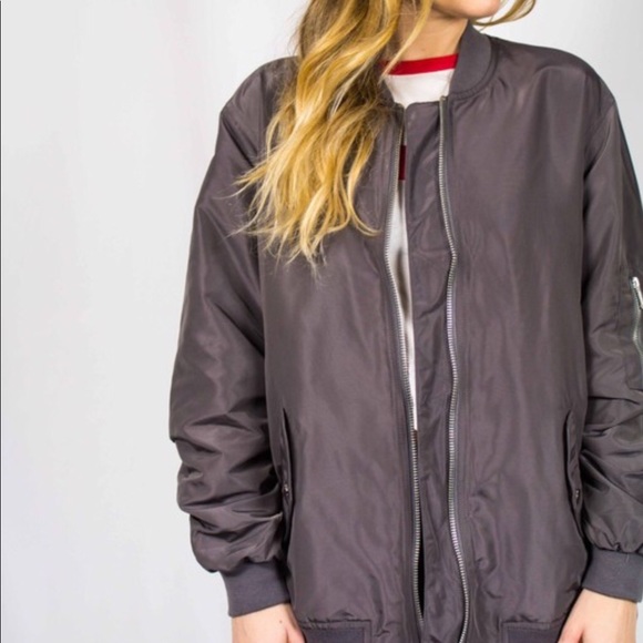 Grey Lace Up Bomber Jacket - Picture 3 of 8